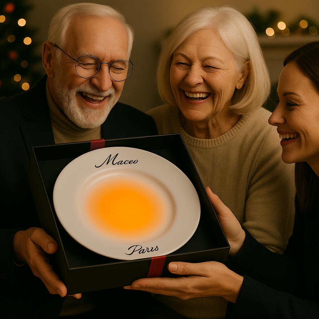 Assiette chauffante personnalisée : un cadeau unique calligraphié pour grands-parents